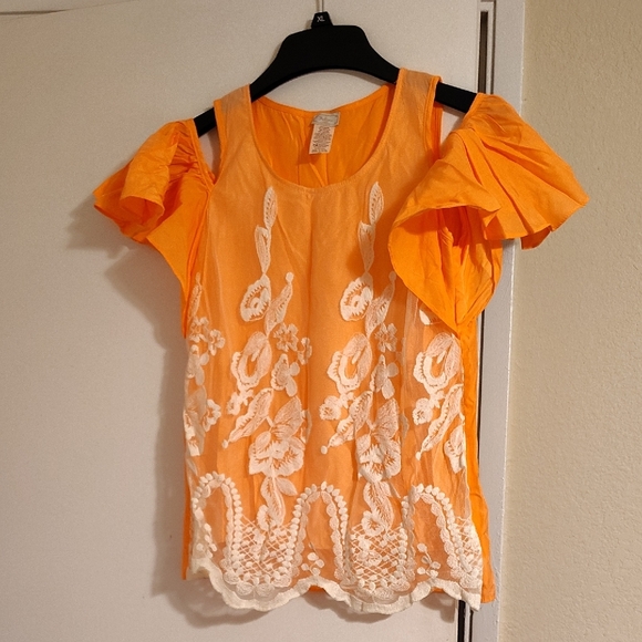Orange Cold-Shoulder Embroidered Women's Camisole - Picture 3 of 3